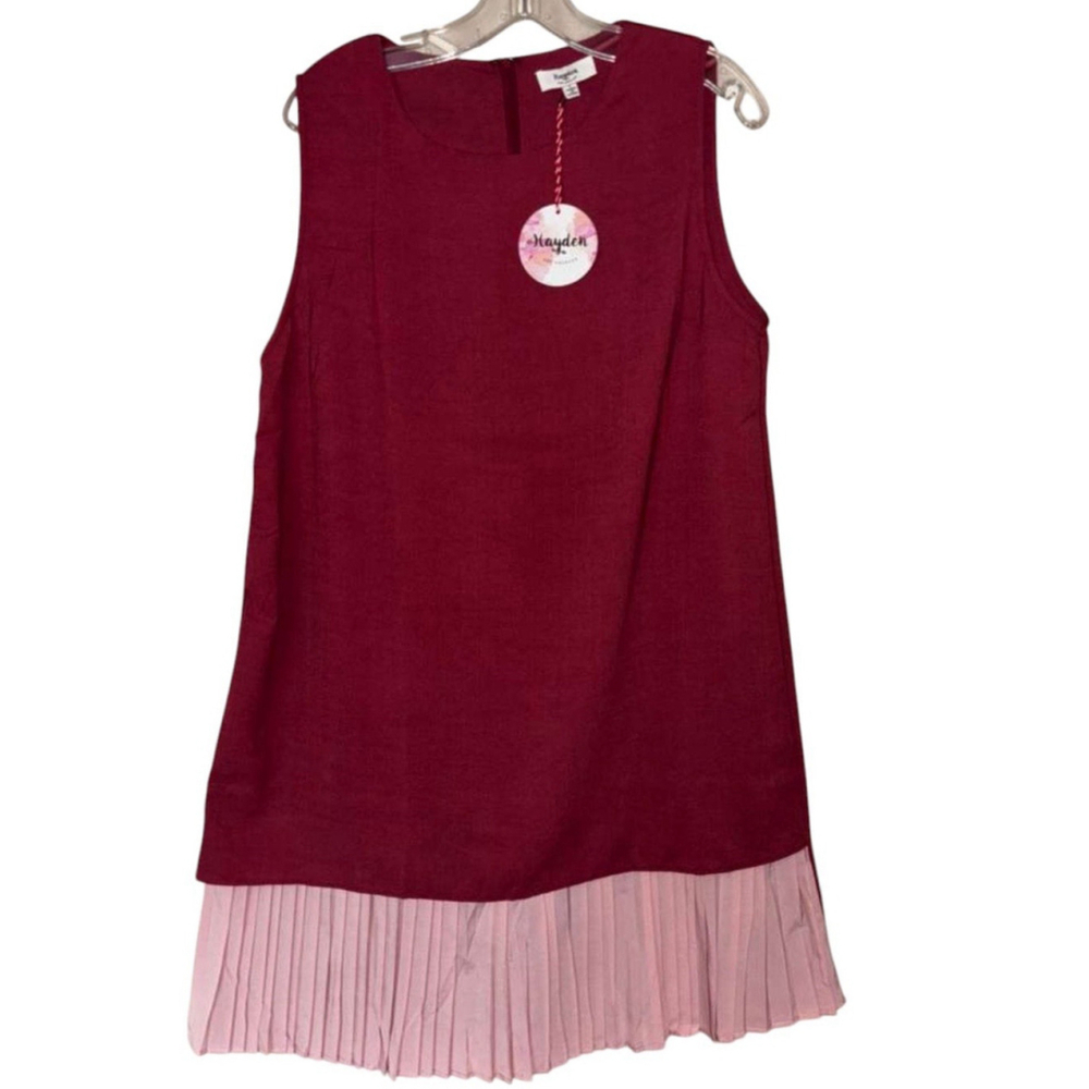 Hayden Los Angeles Sleeveless LG Sheath Dress W/Pink Pleated Hem• Berry/Pink•NWT